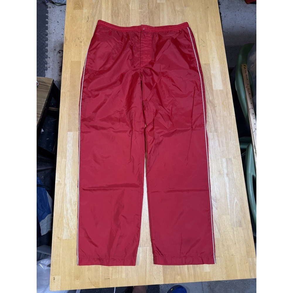 Vintage 90s Starter NFL Track Pants Mens L Red Nylon White Piping Taiwan Warm Up